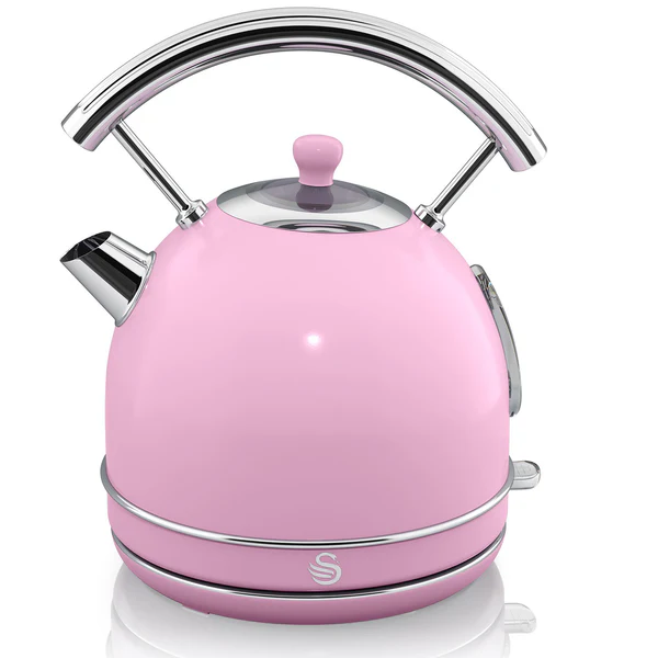 Retro Bouilloire, 1,8 L, Acier Inoxydable sans BPA, Résistance Cachée, sans Fil 3000 Rose SK14630PNEU