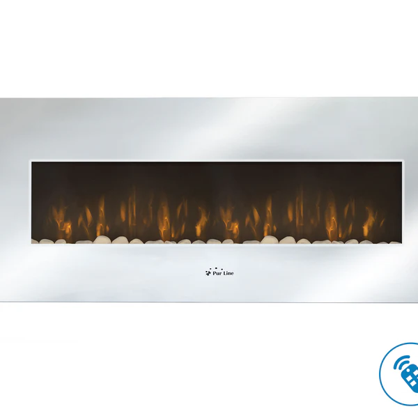 Cheminée murale électrique en verre trempé noir effet miroir Purline