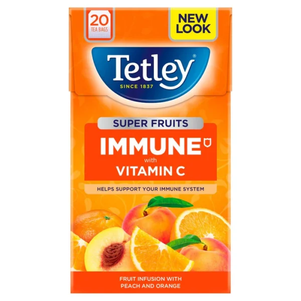Tetley Super Fruit Tea Immune Peach & Orange Tea Bags 20 per pack - Special Offer