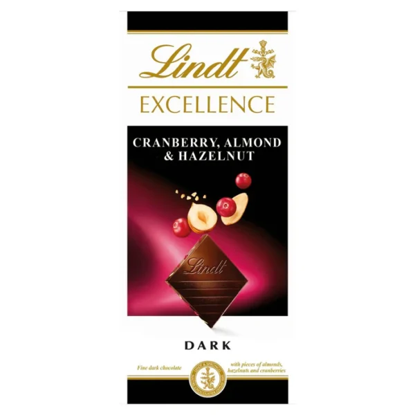 Lindt Excellence Cranberry, Almond & Hazelnut Dark Chocolate Bar 100g