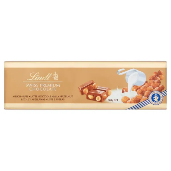 Lindt Gold Bar Milk Chocolate & Hazelnut 300g