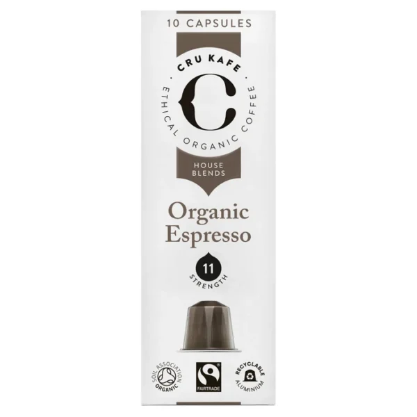 CRU Kafe Organic Espresso Blend Nespresso Compatible Capsules 10 per pack