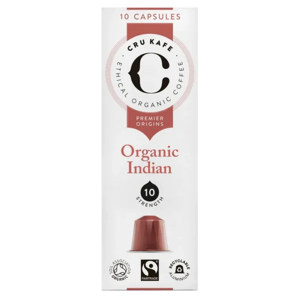 CRU Kafe Organic Single Origin Indian Nespresso Compatible Coffee Capsules 10 per pack
