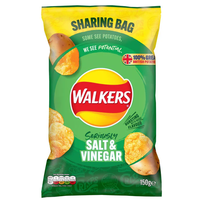 Walkers Salt & Vinegar Sharing Crisps 150g