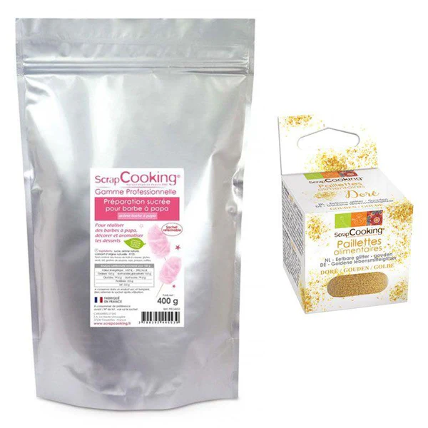 Préparation barbe à papa rose 400 g + paillettes dorées Scrapcooking