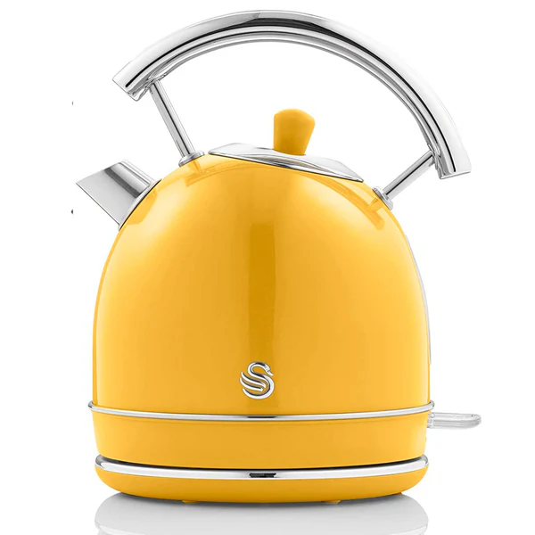 Retro Bouilloire, 1,8 L, Acier Inoxydable sans BPA, Résistance Cachée, sans Fil 3000 Jaune SK14630YELNEU