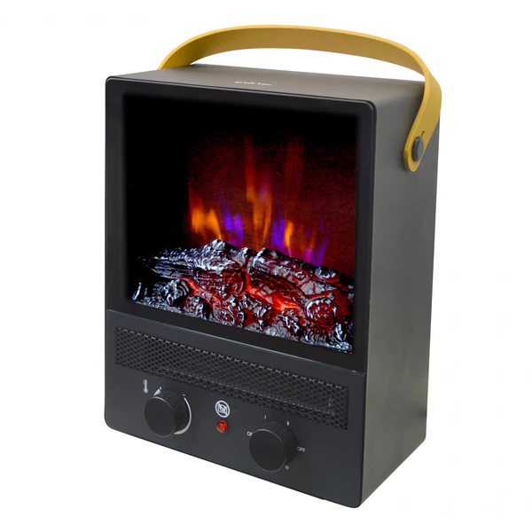 Cheminée électrique portable en acier noir et pieds Purline