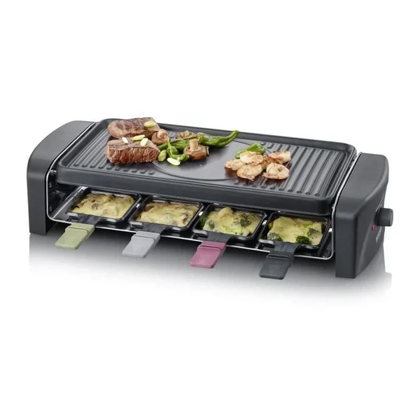 Rg9646 Appareil A Raclette 8 Personnes 1 400 W - Plaque De Cuisson Rainurée Et Lisse 41,5 X 21 Cm Antiadhésive - No Severin