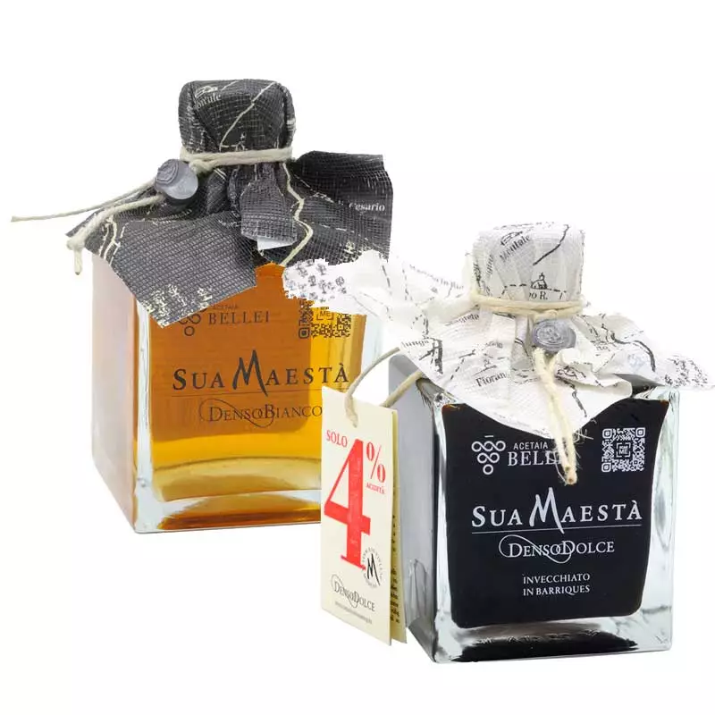 Acetaia Bellei Sua Maestà Vinegars Duo: Denso White and Denso Dolce with Balsamic Vinegar of Modena IGP 250 ml x 2