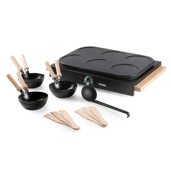 Appareil 2 en 1 mini-woks et mini-crêpes électrique 6 personnes 1000 W Domo
