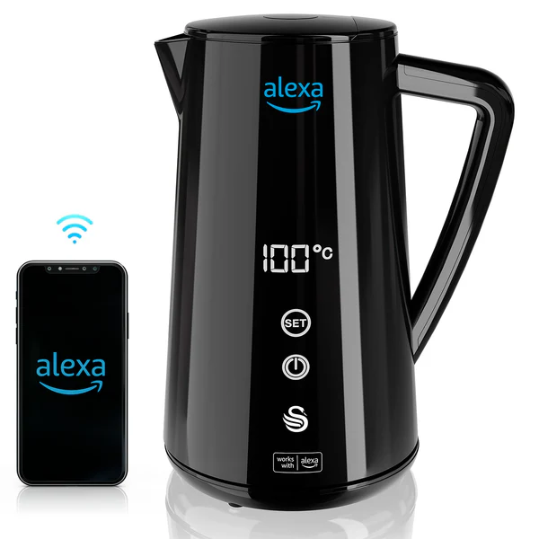 Alexa Bouilloire Électrique Intelligente WIFI 1,5L, Sans Fil, Écran Tactile LED 1800 Noir SK14650BLKNEU