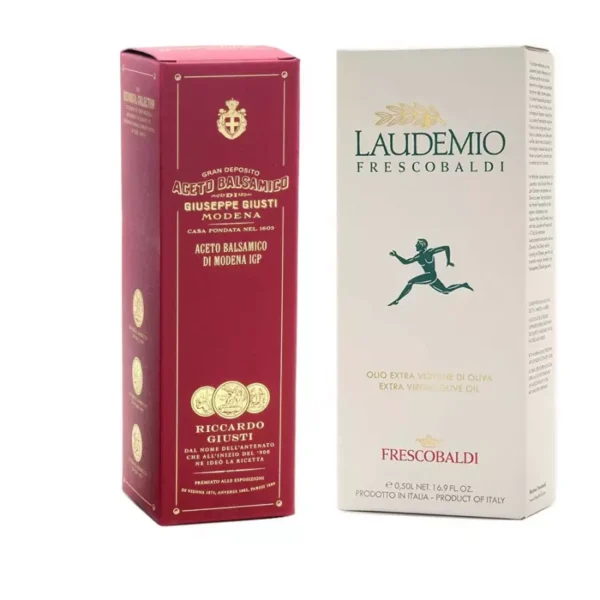 Giusti and Frescobaldi Set: Balsamic Vinegar of Modena PGI 3 Gold Medals 250 ml and Extra Virgin Olive Oil Laudemio 500 ml