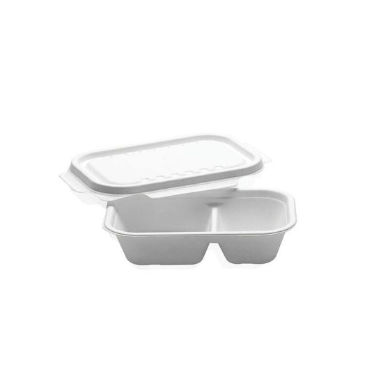Barquette 2 compartiments en bagasse 1000 ml - par 125