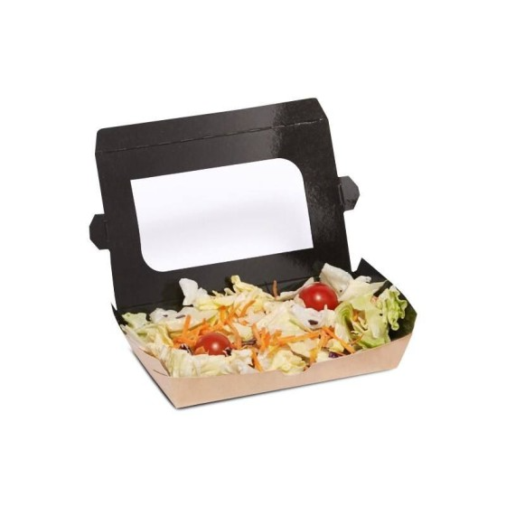 Barquette carton kraft ingraissable avec fenêtre 730 ml - par 300