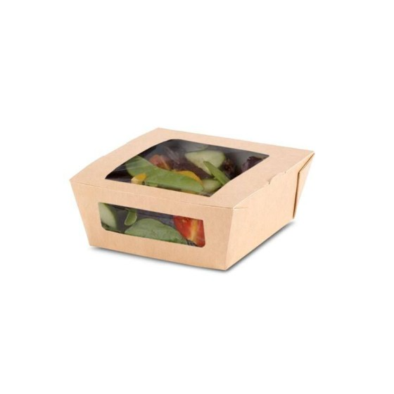 Barquette kraft brun biodégradable 450 ml avec fenêtre PLA - par 200