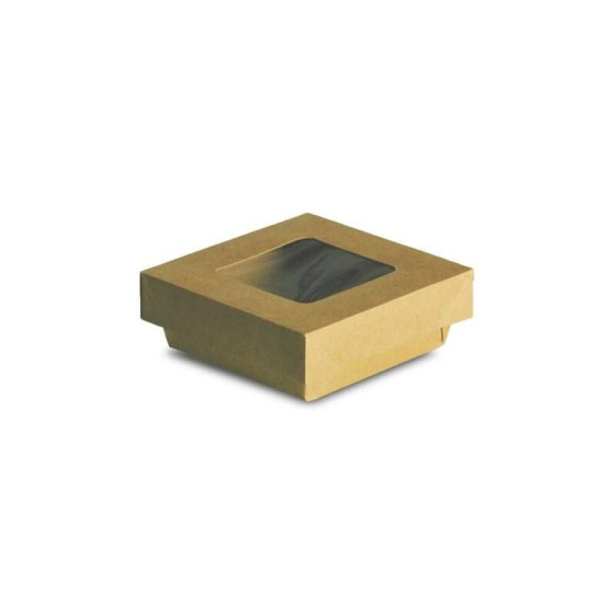 Barquette kraft brun ingraissable avec fenêtre 250 ml - par 25