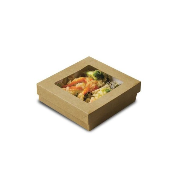 Barquette kraft brun ingraissable avec fenêtre 750 ml - par 60