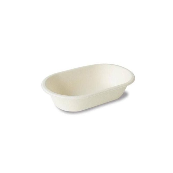 Barquette ovale 320 ml biodégradable en bagasse 18 x 11 x 4,3 cm - par 50
