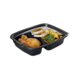 Barquette plastique 2 compartiments noire Marmipack 900 ml avec couvercle indépendant - par 200