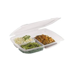 Barquette plastique 3 compartiments avec couvercle Ondipack 1350 ml - par 100