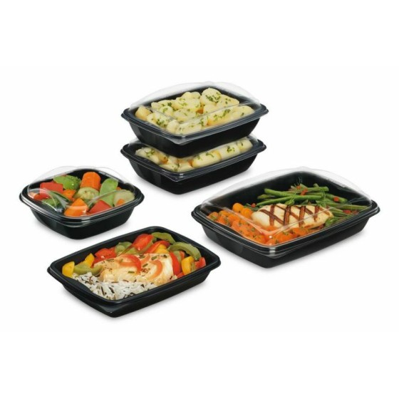 Barquette plastique noire avec couvercle Deliverypack 950 ml - par 30