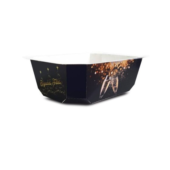 Barquette scellable carton kraft noir "Noël" 1000 ml - par 65