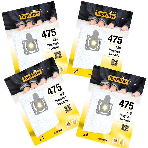 Lot de 4 packs de 4 sacs aspirateur 64475 Tornado et AEG Premium TopFilter
