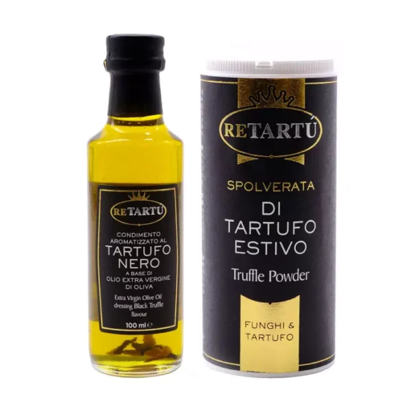 Black Truffle Set: Summer Truffle Powder 100 gr and Extra Virgin Olive Oil Condiment 100 ml