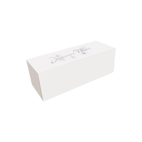 Boîte à bûche "Joyeuses Fêtes" blanche 30 x 11 x 11 cm - par 25