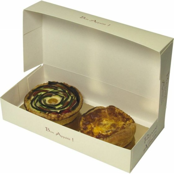 Boîte traiteur carton ivoire et bordeaux 26 x 13 x 5 cm - par 50