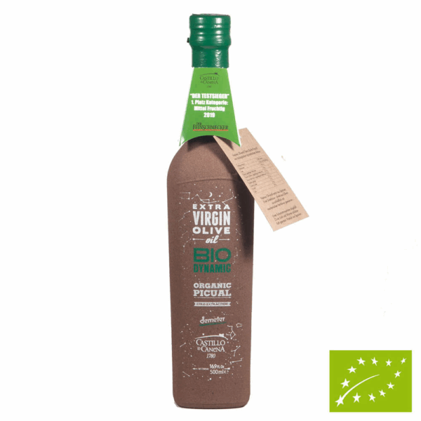 Bouteille en verre d'huile d'olive extra vierge biodynamique Demeter Picual 500ml - Castillo de Canena