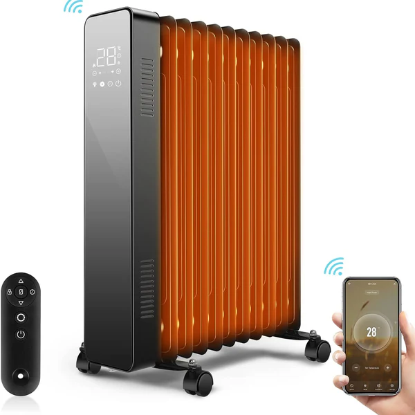 Radiateur à Bain d'huile 2500W avec minuterie 24h, Smart Control et App-Smart Life noir Vendos85