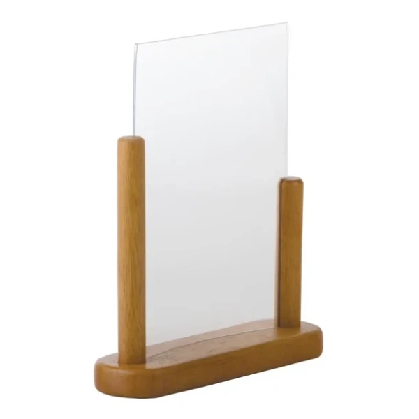 Porte-menus de table acrylique avec support en bois Securit teck