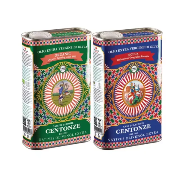 Centonze Iconic Can Duo: Organic Extra Virgin Olive Oil Nocellara and IGP Sicily 500 ml x 2