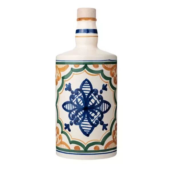 Ceramic Bottle Blue Flower with Organic Extra Virgin Olive Oil Monocultivar Nocellara del Belice 500 ml