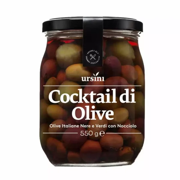 Cocktail of Green and Black Italian Olives in Brine 550 gr