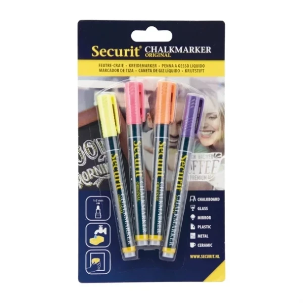 Marqueurs craie liquide Securit pointe 1-2mm couleurs tropicales (lot de 4)