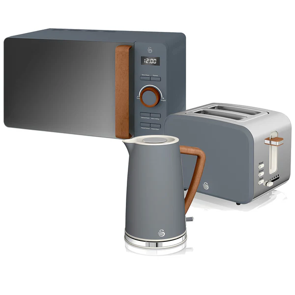 Set petit-déjeuner bouilloire grille-pain micro-ondes 20L Nordic Gris Gris STRP1060GRYNEU