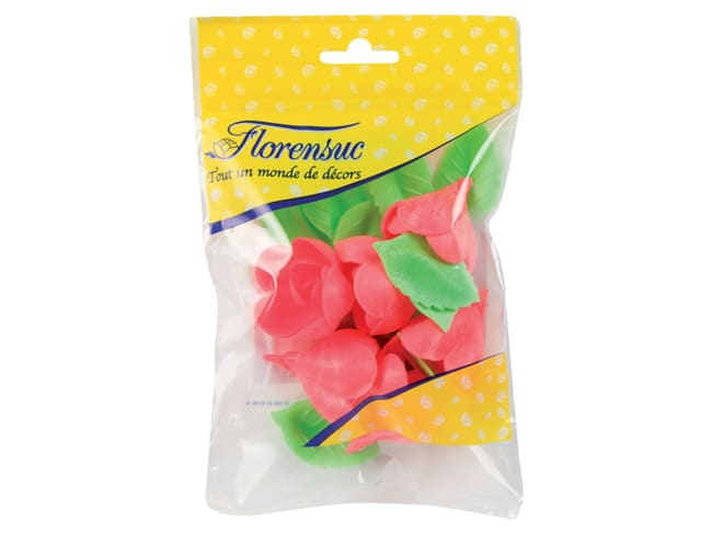 Roses rouges avec feuilles (x 6)