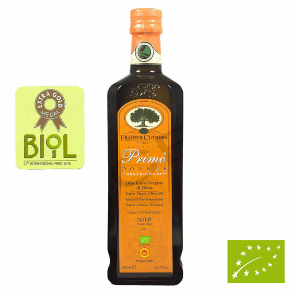 Primo Double Bio & DOP Huile d'Olive Vierge Extra Monti Iblei Bouteille en verre de 500 ml - Cutrera