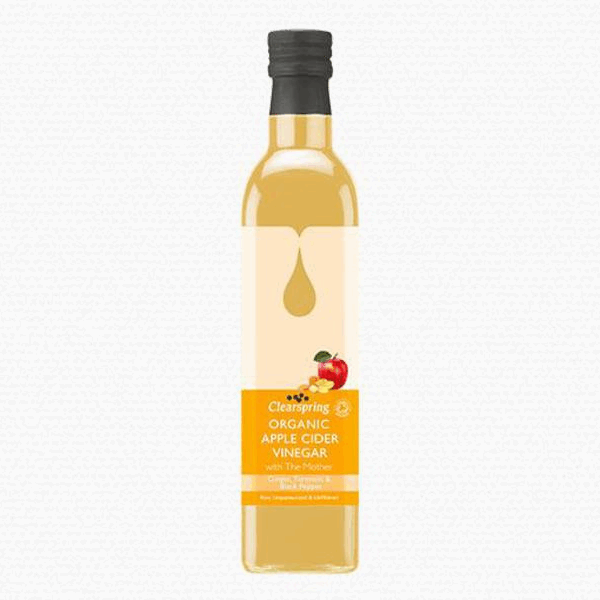 Clearspring Vinaigre de Cidre Biologique Gingembre, Curcuma & Poivre Noir Pomme Avec Mère 500 ml