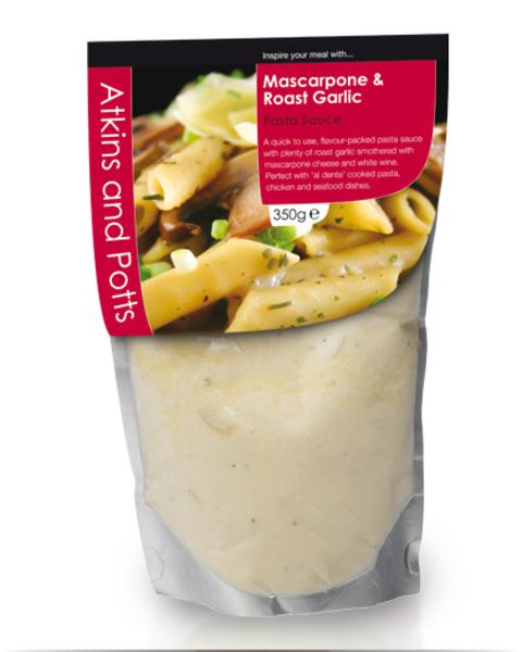 Atkins & Potts Sauce pour pâtes au mascarpone et à l'ail rôti sans gluten 350g