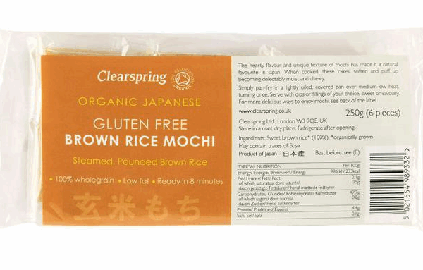 Mochi de riz brun bio Clearspring sans gluten, végétalien, 250 g