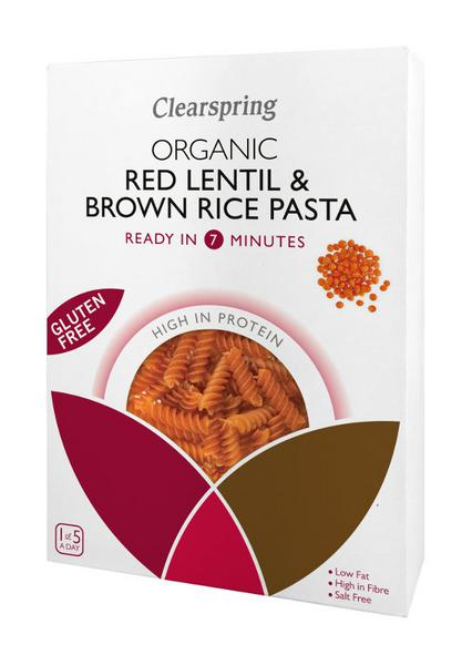 Clearspring Pâtes Fusilli Lentilles Rouges & Riz Brun Bio Sans Gluten, 250g