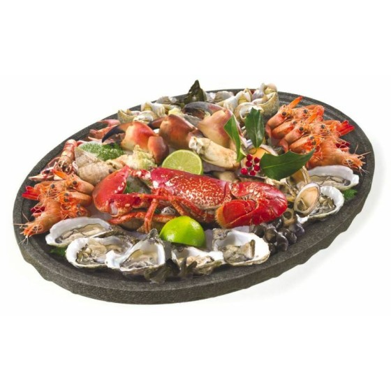 Plateau fruits de mer polystyrène ovale noir 70 x 40 cm - par 25