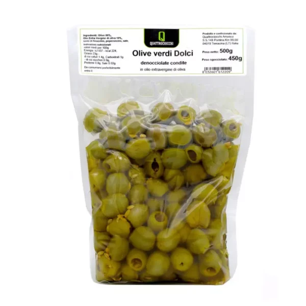 Dreessed Pitted Green Olives in Extra Virgin Olive Oil 500 gr