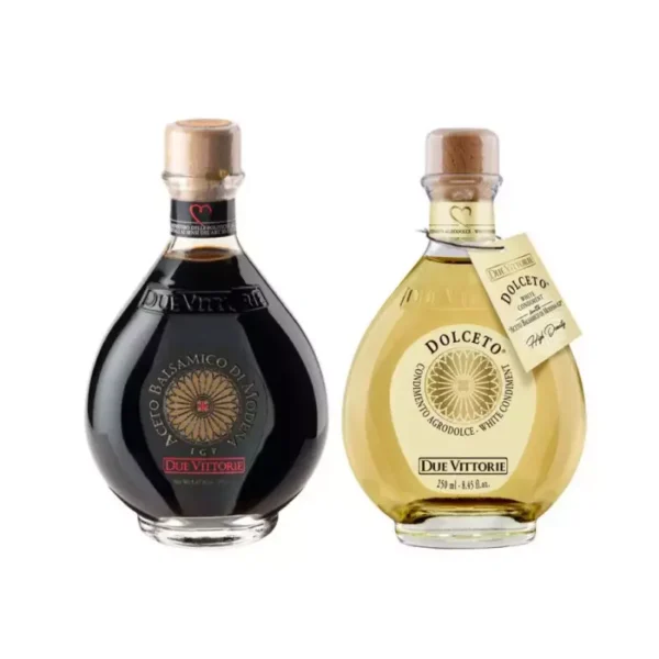 Due Vittorie White and Black Oro Duetto: Balsamic Vinegar of Modena PGI Oro and White Dolceto 250 ml x 2