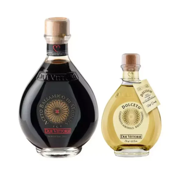 Due Vittorie White and Black Oro Set: Balsamic Vinegar of Modena PGI Oro 500 ml and White Dolceto 250 ml