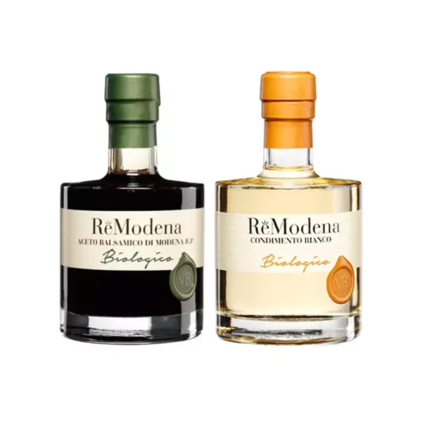 Duo ReModena Organic Vinegar: White Dressing and Balsamic of Modena PGI 250 ml x 2