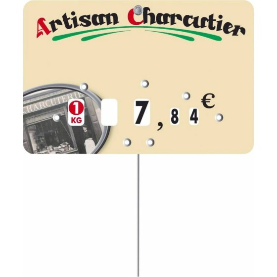 Étiquette prix à pique et à tournette "Artisan Charcutier" 12 x 8 cm - par 10